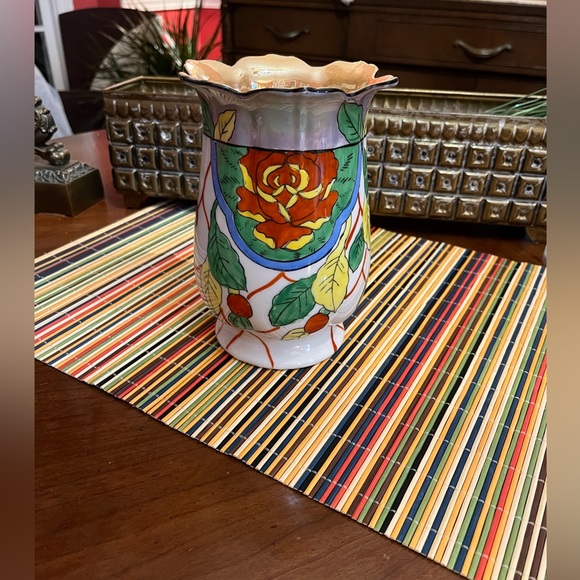 VTG Japanese Tashiro Shoten Lusterware Vase w Flower/Leaf/Berry Majolica - Picture 7 of 10